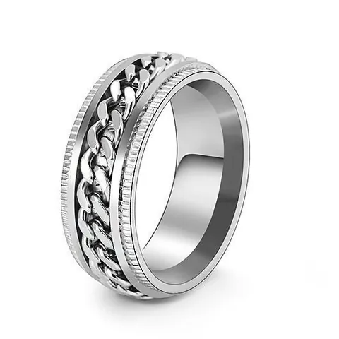 Rotatable Stainless Steel Chain Spinner Ring For Men Women Hip Hop Punk Industrial Style Stress Relief Polished Jewelry Finger Ring Gift