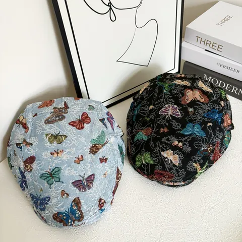 Coppola Vintage in Jacquard con Farfalle Regolabile Berretto in Acrilico per Uomo Donna Retro Artistico Parasole Newsboy Cap