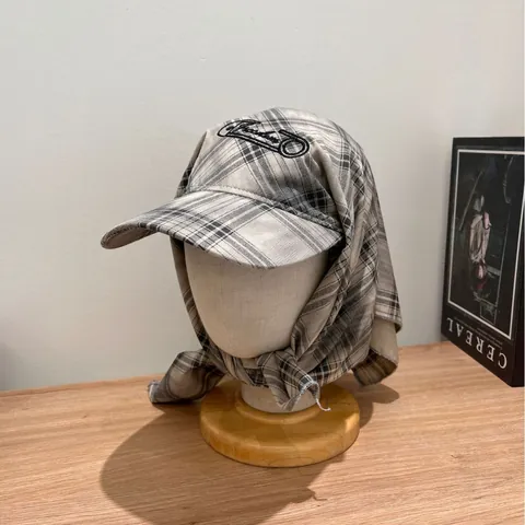 Karierter Kopftuch Hut Für Damen Herren Baumwollmischung Karo Sonnenschutz Hut Mit Buchstabenstickerei Bindeband Lässig Retro Turban