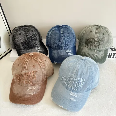 Vintage Πλυμένο Denim Καπέλο Baseball Κέντημα με Γράμματα Distressed Σκισμένο Ρυθμιζόμενο Streetwear Καπέλο για Ήλιο για Άνδρες Γυναίκες