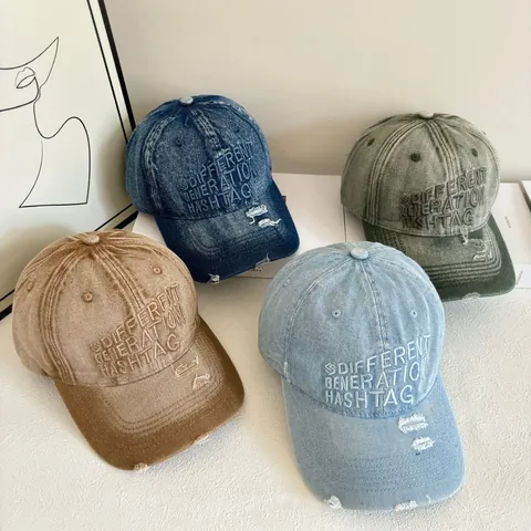 Vintage Πλυμένο Denim Καπέλο Baseball Κέντημα με Γράμματα Distressed Σκισμένο Ρυθμιζόμενο Streetwear Καπέλο για Ήλιο για Άνδρες Γυναίκες