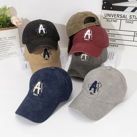 Berretto da Baseball Vintage in Cotone Lavato Per Uomo Donna Ricamo Lettera A Regolabile Cappello da Sole Casual