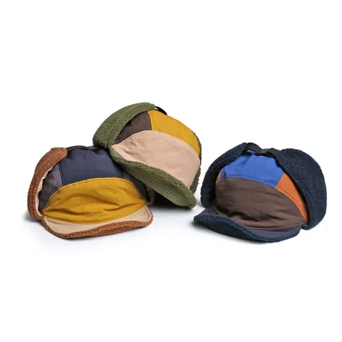 Winter Patchwork Trapper Hoed Winddicht Nylon Imitatie Sherpa Voering Oorflappen Aviator Bomber Hoed Voor Heren Dames Skiën