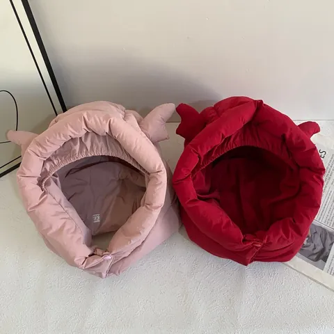 Écharpe à Capuche Matelassée Chaude d'Hiver pour Femmes Avec Cornes de Diable Coupe-vent Protection des Oreilles Chapeau Lei Feng