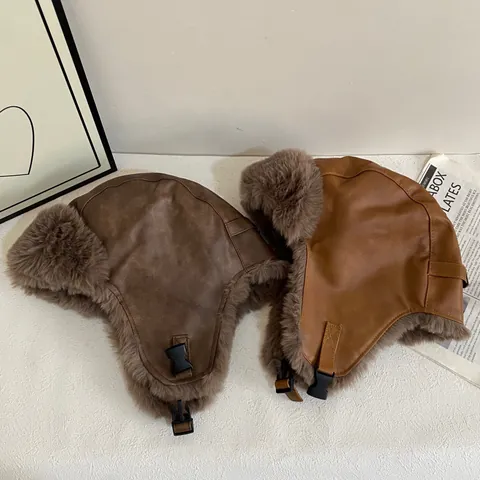 Cappello da Aviatore Invernale per Uomo Donna in Pelle PU con Ecopelliccia Copriorecchie Lei Feng Outdoor Sci Antivento Caldo