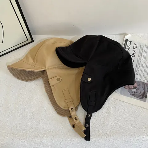 Winter Trapper Hat For Women Men Cotton Corduroy Lining Ear Flap Hat Windproof Cold Weather Outdoor Cycling Pilot Hat Vintage Style