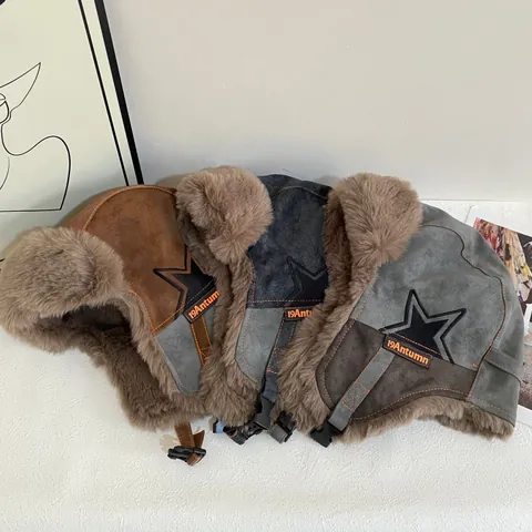 Winter Trapper Hat Men Women Faux Suede PU Leather Faux Fur Lined Aviator Hat Ear Flaps Windproof Snow Ski Cap Vintage Style Outdoor Warm Headwear