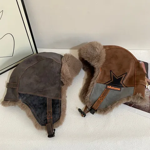 Winter Trapper Hat Men Women Faux Suede PU Leather Faux Fur Lined Aviator Hat Ear Flaps Windproof Snow Ski Cap Vintage Style Outdoor Warm Headwear