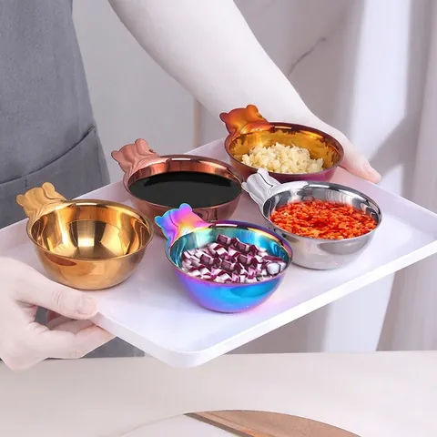 Plat à Sauce en Acier Inoxydable 304 avec Oreilles d'Ours Mini Bol Rond Poli Miroir Assiette d'Assaisonnement de Cuisine