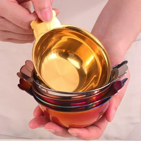 Plat à Sauce en Acier Inoxydable 304 avec Oreilles d'Ours Mini Bol Rond Poli Miroir Assiette d'Assaisonnement de Cuisine