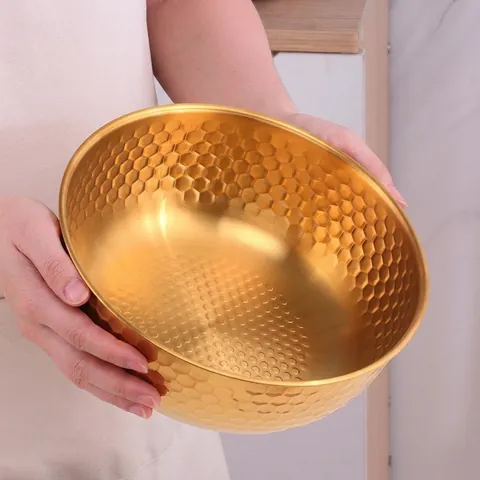 Saladier Martelé En Acier Inoxydable Texture Nid D'Abeille Bol Mélangeur Pour Fruits Légumes Cuisine Cuisson Or Argent Or Rose Iridescent Moderne Minimaliste Vaisselle