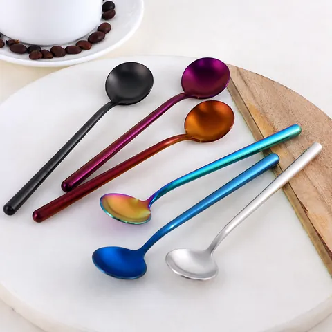 304 Stainless Steel Round Handle Coffee Spoon Matte Finished Dessert Stirring Spoon Restaurant Home Kitchen Tableware Spoon