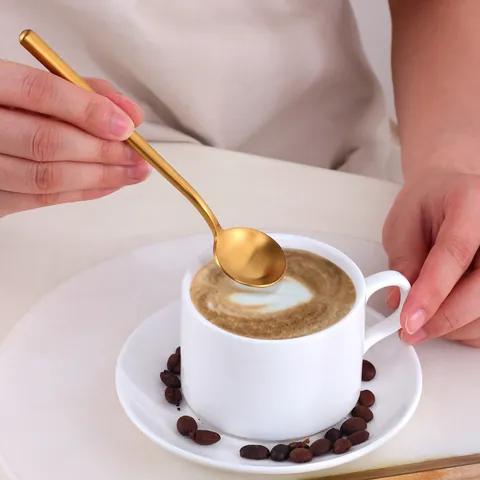304 Stainless Steel Round Handle Coffee Spoon Matte Finished Dessert Stirring Spoon Restaurant Home Kitchen Tableware Spoon