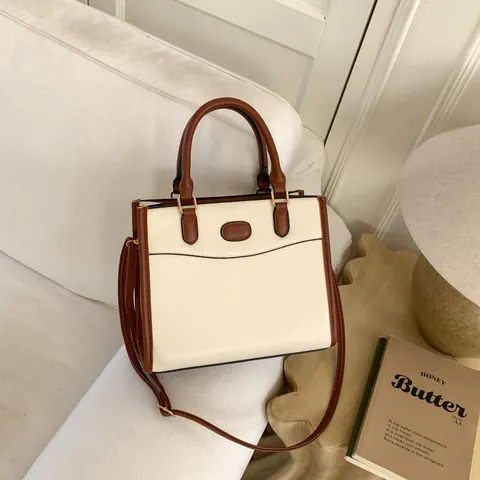 Damen Retro Minimalistisch PU Leder Schultertasche Umhängetasche Vintage Farbblock Handtasche Tragetasche Mit Verstellbarem Riemen