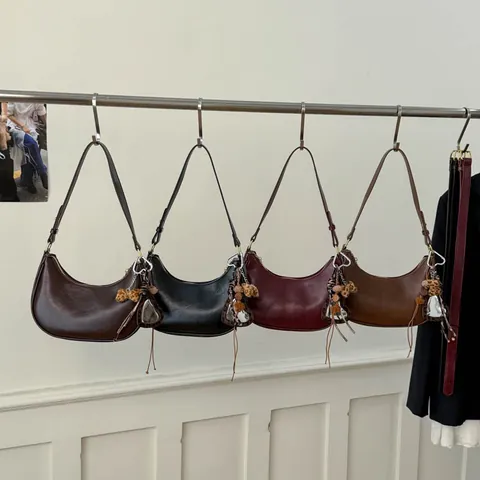 Dames Halve Maantas van PU-leer in Koreaanse Stijl Minimalistische Eenvoudige Schoudertas Crossbodytas Retro Design Okseltas