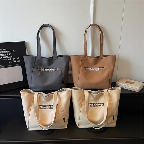Borsa Tote Grande in Tela da Donna con Cuciture Plaid Borsa a Tracolla Casual Marchio Midolai Borsa da Viaggio Shopper
