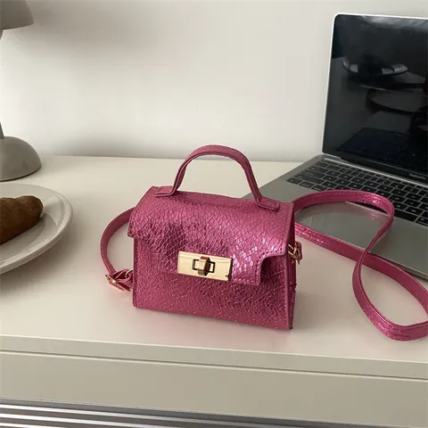 Women Metallic Snake Pattern Mini Handbag With Gold Rotating Lock Clasp PU Leather Shoulder Crossbody Bag Small Satchel