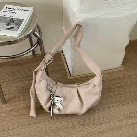 Borsa Hobo da Donna a Mezzaluna Arricciata in Pelle PU Borsa a Spalla Con Tracolla a Nodo Borsa a Tracolla Trendy per Pendolari