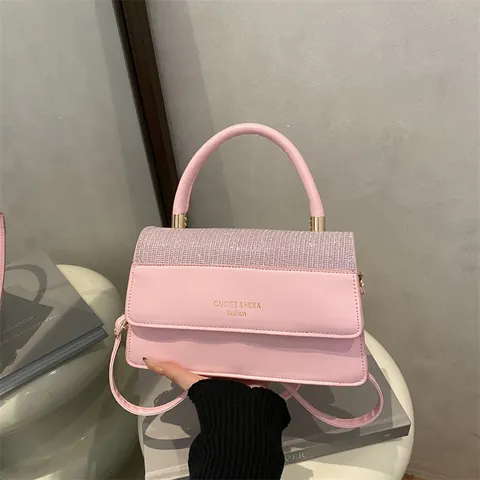 Borsa a Mano da Donna in Pelle PU Tracolla Patchwork Strass Piccola Borsa Quadrata per Pendolari Festa Donna Borsa