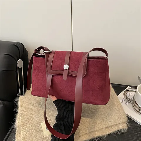 Bolso de Hombro de Cuero PU Vintage para Mujer Minimalista Esmerilado Empalme Bolso Bandolera Color Sólido Bolso de Axila Hebilla de Metal