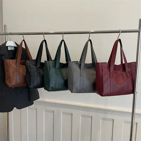 Dames PU Leer Grote Capaciteit Tote Bag Vintage Minimalistische Schoudertas Voor Woon-werkverkeer Casual Effen Kleur Shopper Tas