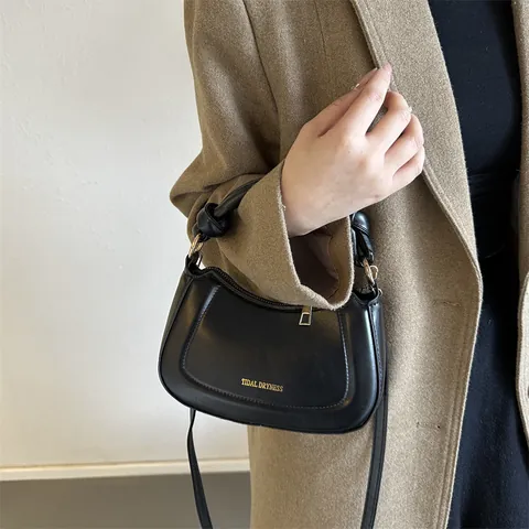 Borsa a Tracolla da Donna in Pelle PU a Mezza Luna Minimalista con Manico Annodato Borsa a Spalla Casual Hobo Borsetta