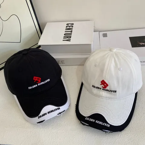 Vintage Embroidered Colorblock Baseball Cap With Distressed Torn Brim For Men Women Casual Sun Protection Streetwear Hat