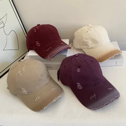Vintage Distressed Baseball Cap For Women Washed Ripped Frayed Edge Adjustable Sun Protection Fashion Streetwear Baseball Hat
