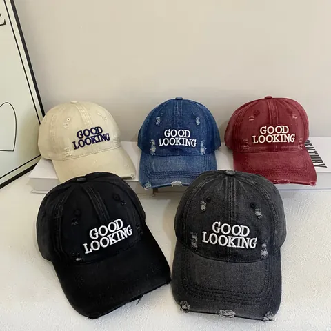 Distressed Washed Acrylic Baseball Cap Good Looking Embroidery Broken Hole Retro Streetwear Sun Protection Hat For Unisex