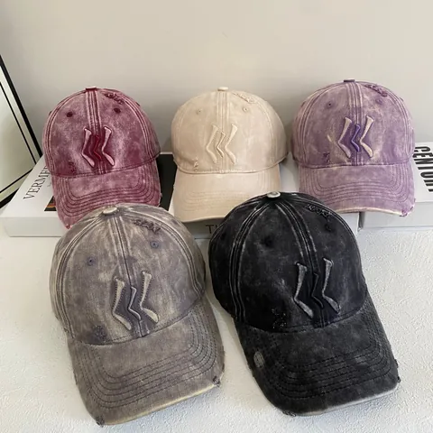 Vintage Washed Distressed Baseball Cap For Women Embroidered Letter Soft Top Denim Sun Hat Adjustable Duck Tongue Cap