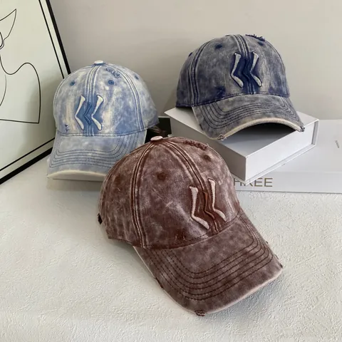 Vintage Washed Distressed Baseball Cap For Women Embroidered Letter Soft Top Denim Sun Hat Adjustable Duck Tongue Cap