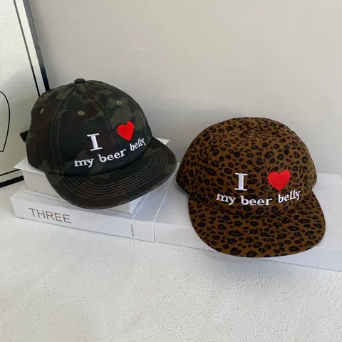 Casquette de Baseball à Bord Plat Brodée I Heart My Beer Belly pour Hommes Femmes Vintage Léopard Camouflage Streetwear Snapback Chapeau Solaire