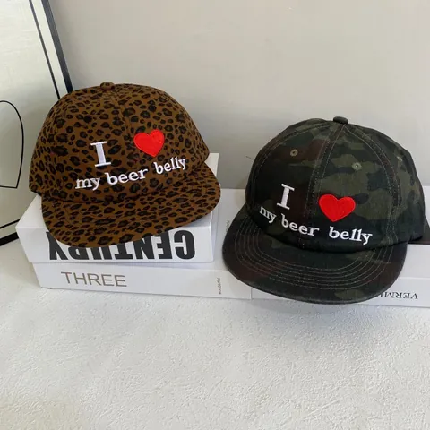 Casquette de Baseball à Bord Plat Brodée I Heart My Beer Belly pour Hommes Femmes Vintage Léopard Camouflage Streetwear Snapback Chapeau Solaire