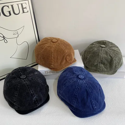 Vintage Cord Newsboy Mütze Für Damen Britischer Stil Oktogonale Kappe Herbst Winter Warme Kurze Krempe Retro Künstler Hut