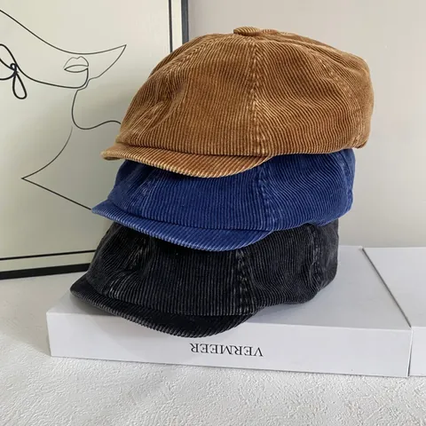 Vintage Cord Newsboy Mütze Für Damen Britischer Stil Oktogonale Kappe Herbst Winter Warme Kurze Krempe Retro Künstler Hut
