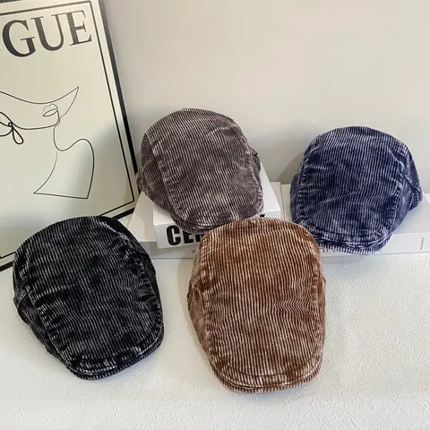 Vintage Ribfluweel Newsboy Cap Voor Vrouwen Herfst Winter Effen Kleur Flat Cap Met Verstelbare Metalen Gesp Mode Schilderspet
