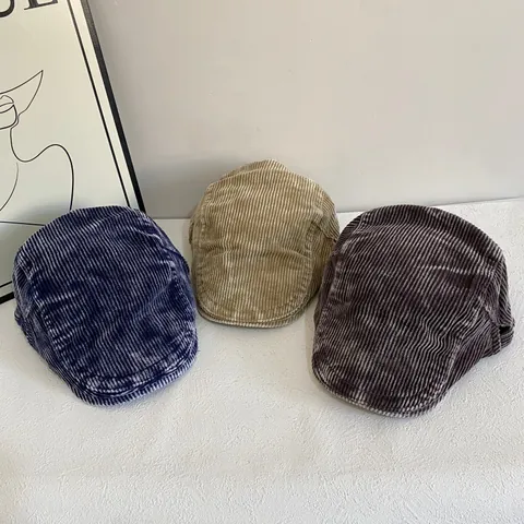 Vintage Ribfluweel Newsboy Cap Voor Vrouwen Herfst Winter Effen Kleur Flat Cap Met Verstelbare Metalen Gesp Mode Schilderspet