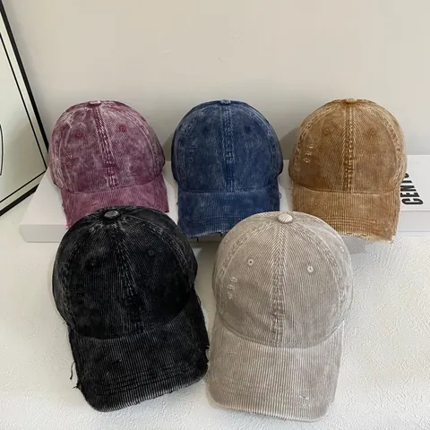 Gorra de Béisbol de Pana Desgastada Vintage Para Hombres Mujeres Lavado Roto Sombrero Retro Streetwear Gorra de Sol Ajustable