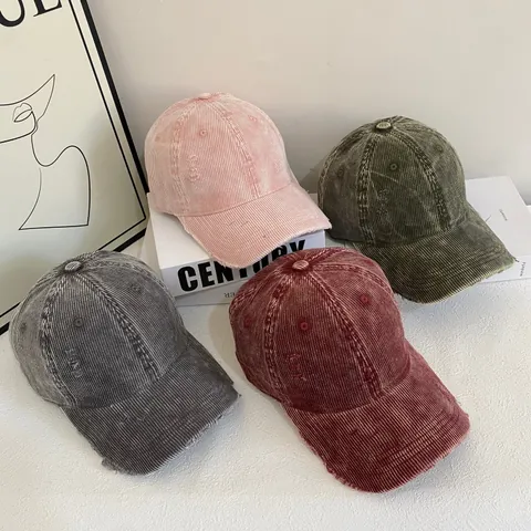 Gorra de Béisbol de Pana Desgastada Vintage Para Hombres Mujeres Lavado Roto Sombrero Retro Streetwear Gorra de Sol Ajustable