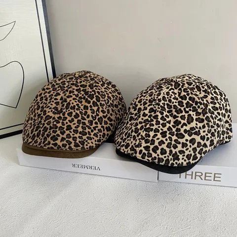 Gorra Newsboy con Estampado de Leopardo para Mujer Gorra Plana Retro con Ala de Gamuza Sombrero Gatsby Otoño Invierno Ajustable