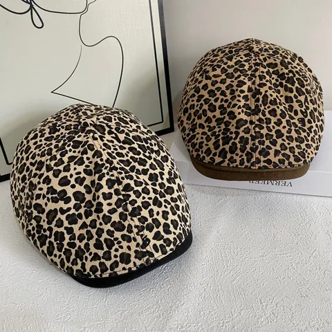 Gorra Newsboy con Estampado de Leopardo para Mujer Gorra Plana Retro con Ala de Gamuza Sombrero Gatsby Otoño Invierno Ajustable