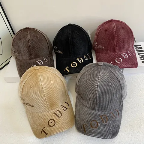 Berretto da Baseball in Velluto a Coste Vintage Con Ricamo Lettere Today Visiera Curva Regolabile Cappello da Sole Casual Moda Uomo Donna