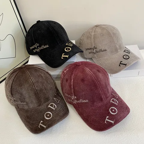 Berretto da Baseball in Velluto a Coste Vintage Con Ricamo Lettere Today Visiera Curva Regolabile Cappello da Sole Casual Moda Uomo Donna
