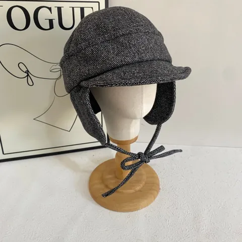 Unisex Plaid Acrylic Trapper Hat With Ear Flaps Windproof Warm Winter Aviator Hat Vintage Tweed Texture Pilot Cap For Travel