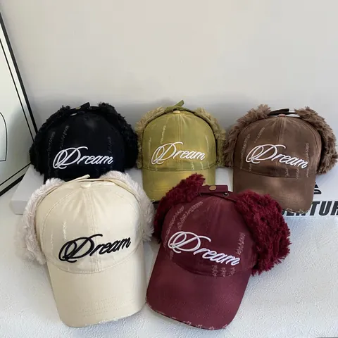 Chapeau Lei Feng Vintage Lavé pour Hommes Femmes Acrylique Fausse Fourrure Protège-oreilles Coupe-vent Chaud Casquette de Baseball Broderie Dream
