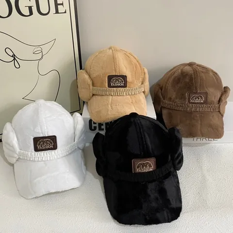 Women Plush Ear Protection Baseball Cap Winter Warm Faux Fur Peaked Hat With Detachable Earmuffs Ponytail Friendly Outdoor Accessory