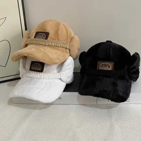 Women Plush Ear Protection Baseball Cap Winter Warm Faux Fur Peaked Hat With Detachable Earmuffs Ponytail Friendly Outdoor Accessory