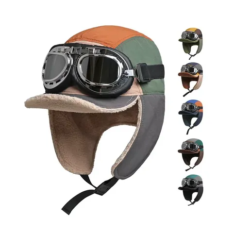 Winter Warm Pilot Trapper Hat And Goggles For Men Women Fleece Lined Lei Feng Hat Windproof Ear Flap Snow Ski Cap