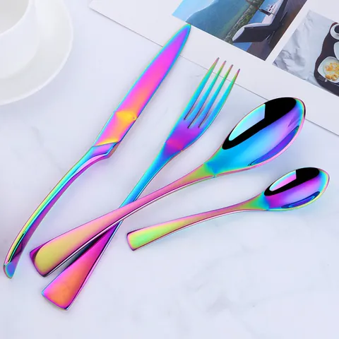 Stainless Steel Knife Fork Spoon Tea Spoon Colorful Mirror Polished Flatware For Hotel Home Dining Tableware