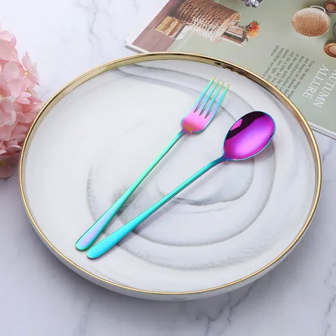 Moderne Cuillère Et Fourchette En Acier Inoxydable Portable Étudiant Voyage Extérieur Vaisselle Poli Miroir Vaisselle Pour Maison Pique-Nique École Dîner